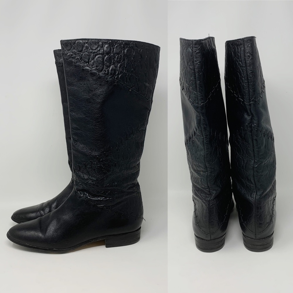 Embossed Leather Pull-On Riding Boots
